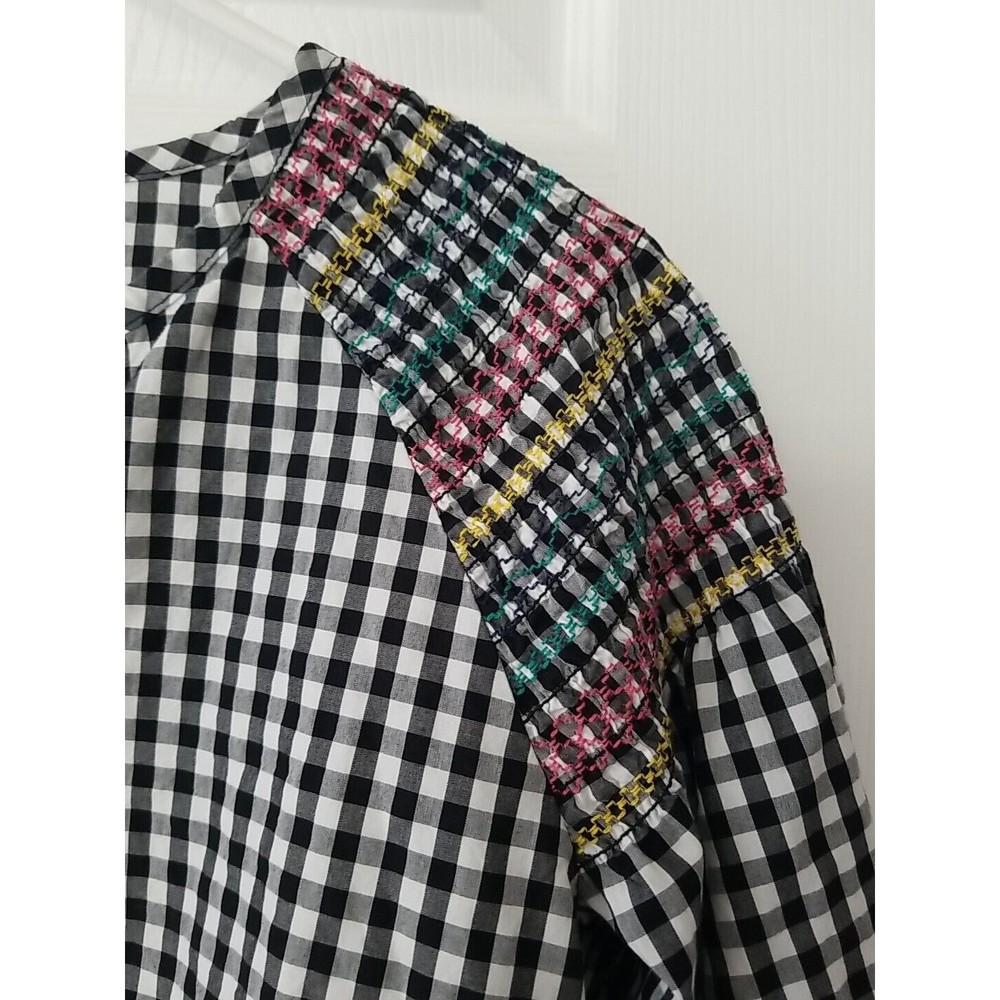 Madewell Smocked Gingham Top Womens Check V-Neck Oversized Peasant Blouse Small - Picture 4 of 13